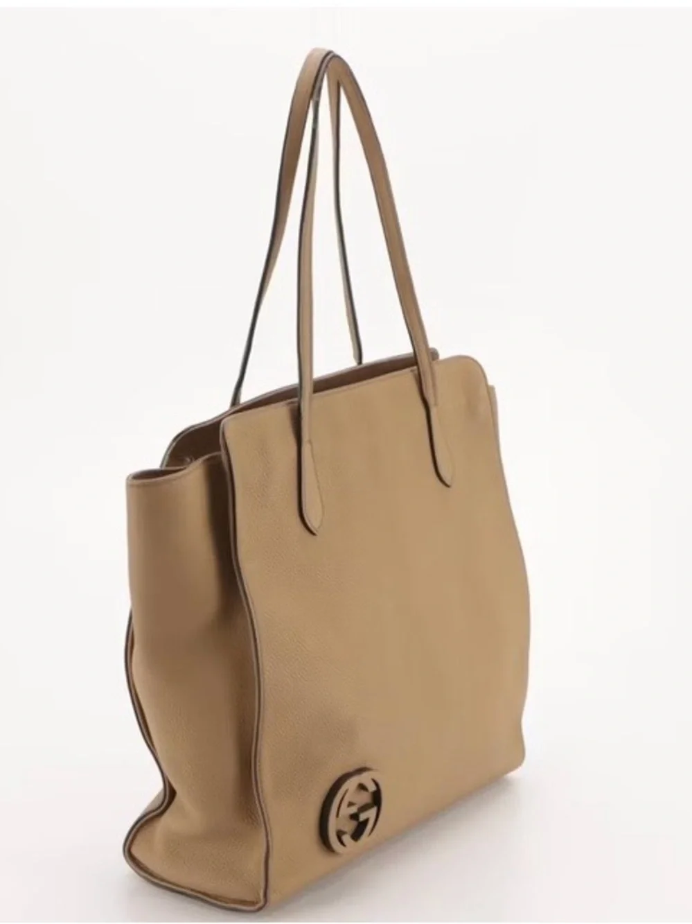 Gucci Brown Calfskin Leather Large Vertical Tote with Interlocking GG